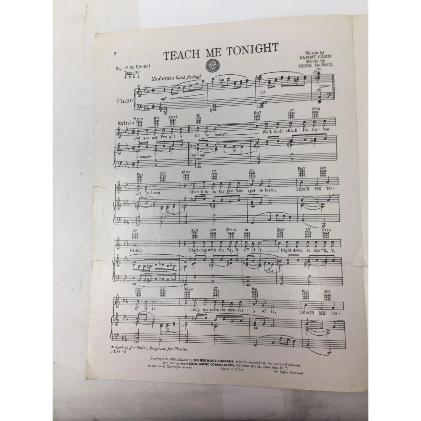 Teach me Tonight by Sammy Cahn and Gene De Paul - Vintage Sheet Music - A+ Stuff - SHEET MUSIC - A+ Stuff