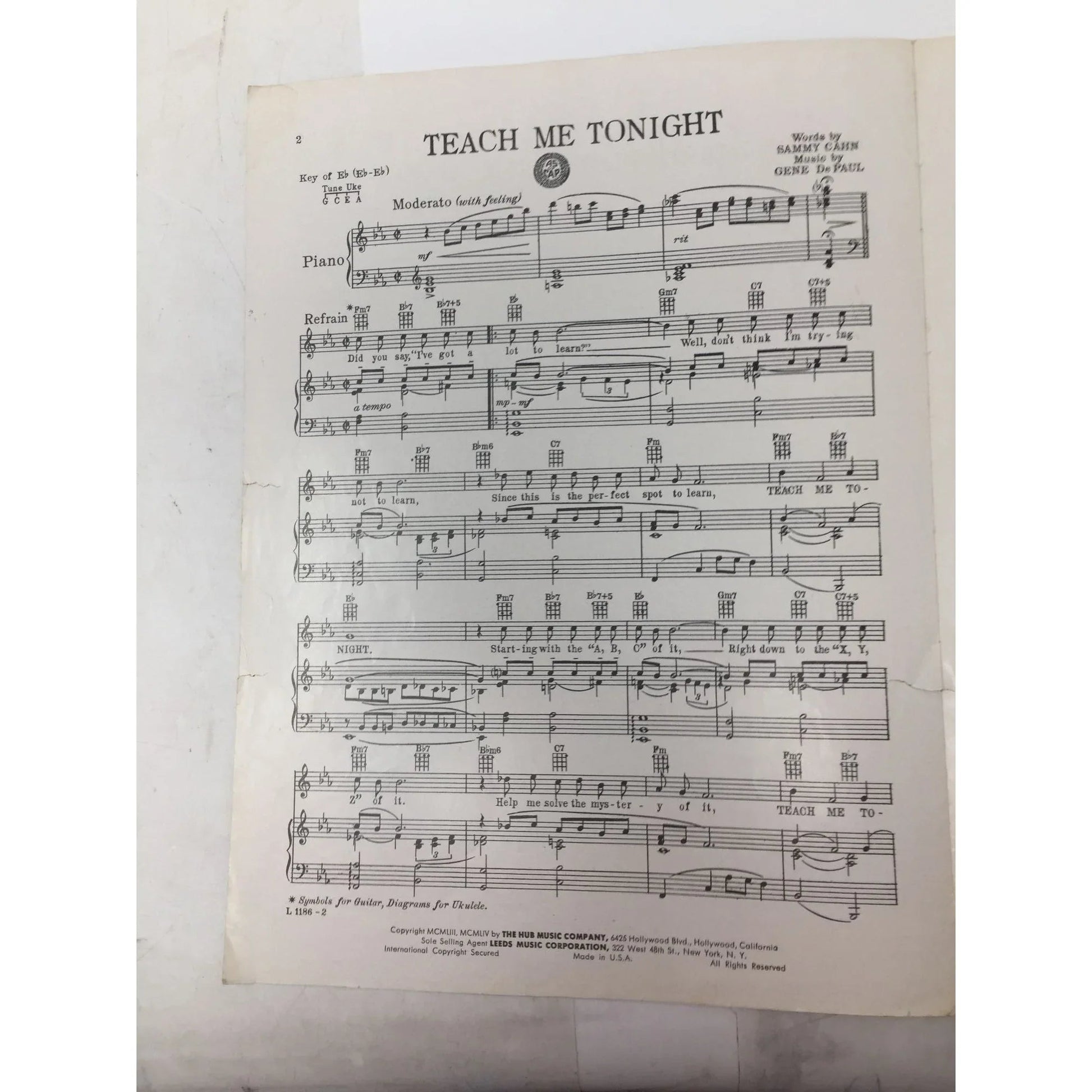 Teach me Tonight by Sammy Cahn and Gene De Paul - Vintage Sheet Music - A+ Stuff - SHEET MUSIC - A+ Stuff