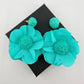 Teal Cloth Flower Earrings - CUTE! - Unbranded - A+ Stuff