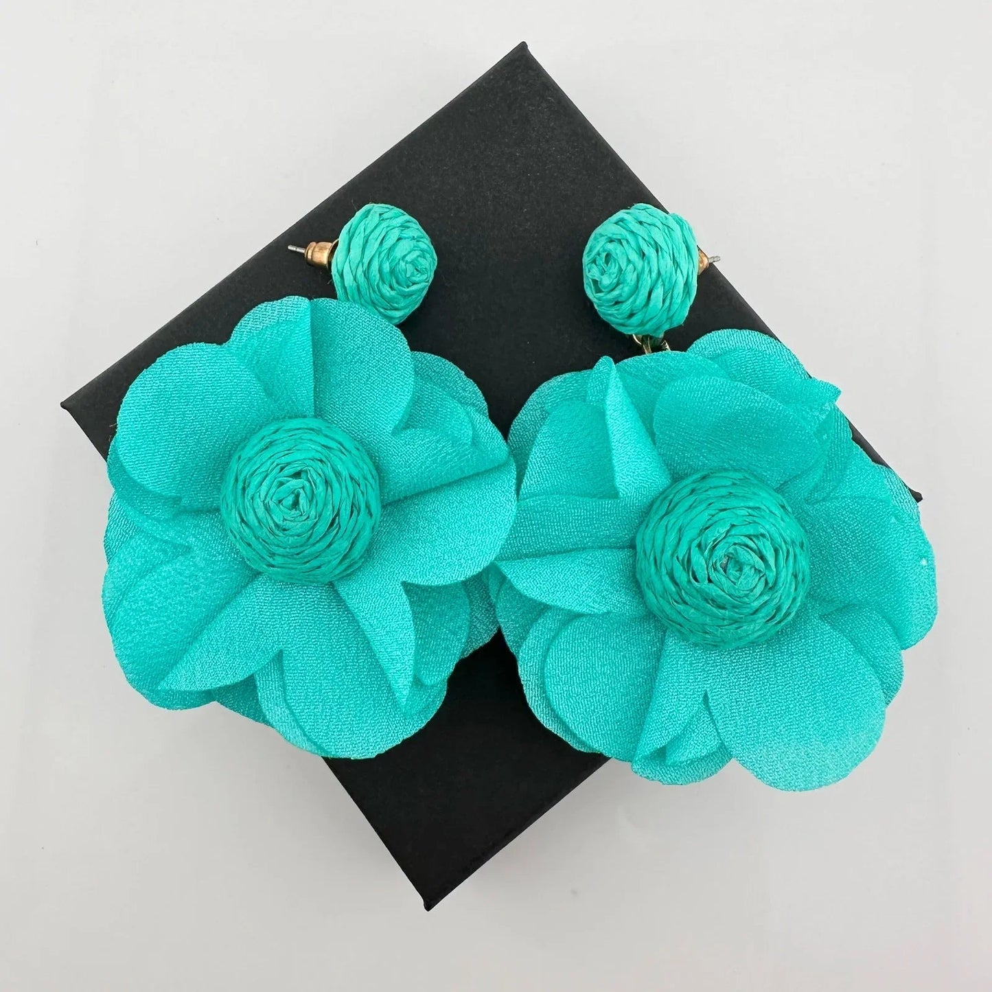 Teal Cloth Flower Earrings - CUTE! - Unbranded - A+ Stuff