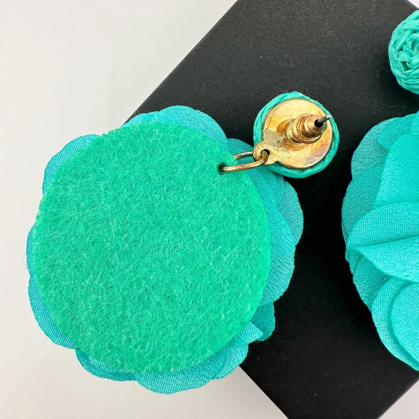 Teal Cloth Flower Earrings - CUTE! - Unbranded - A+ Stuff