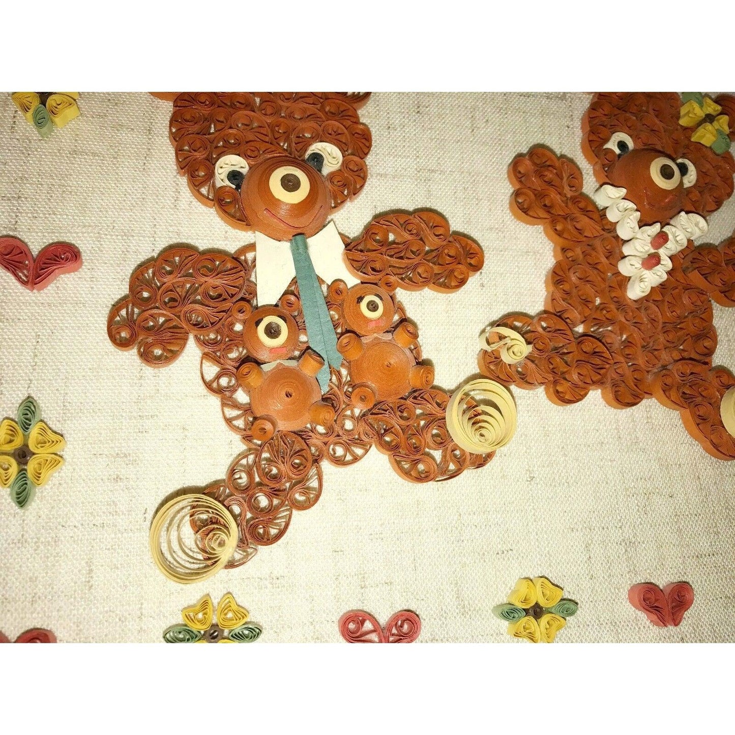 Teddy Bears w Hearts & Flowers Handmade Paper Quilling Framed Wall Art - Kids Room Decor - Handmade - wall decor - A+ Stuff
