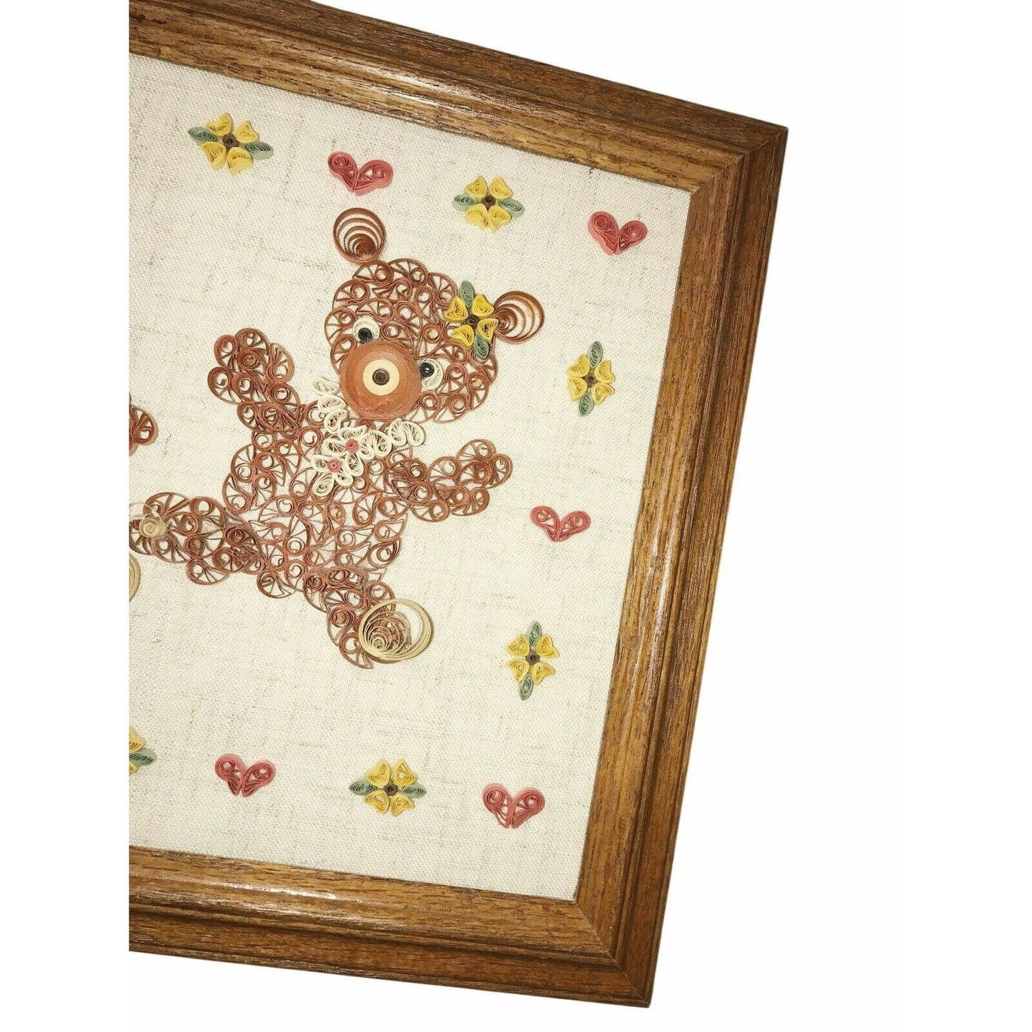 Teddy Bears w Hearts & Flowers Handmade Paper Quilling Framed Wall Art - Kids Room Decor - Handmade - wall decor - A+ Stuff