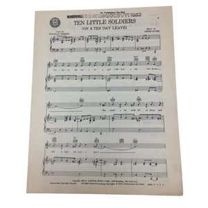 ''Ten Little Soldiers (On a ten day leave)'' Vintage 1942 Sheet Music