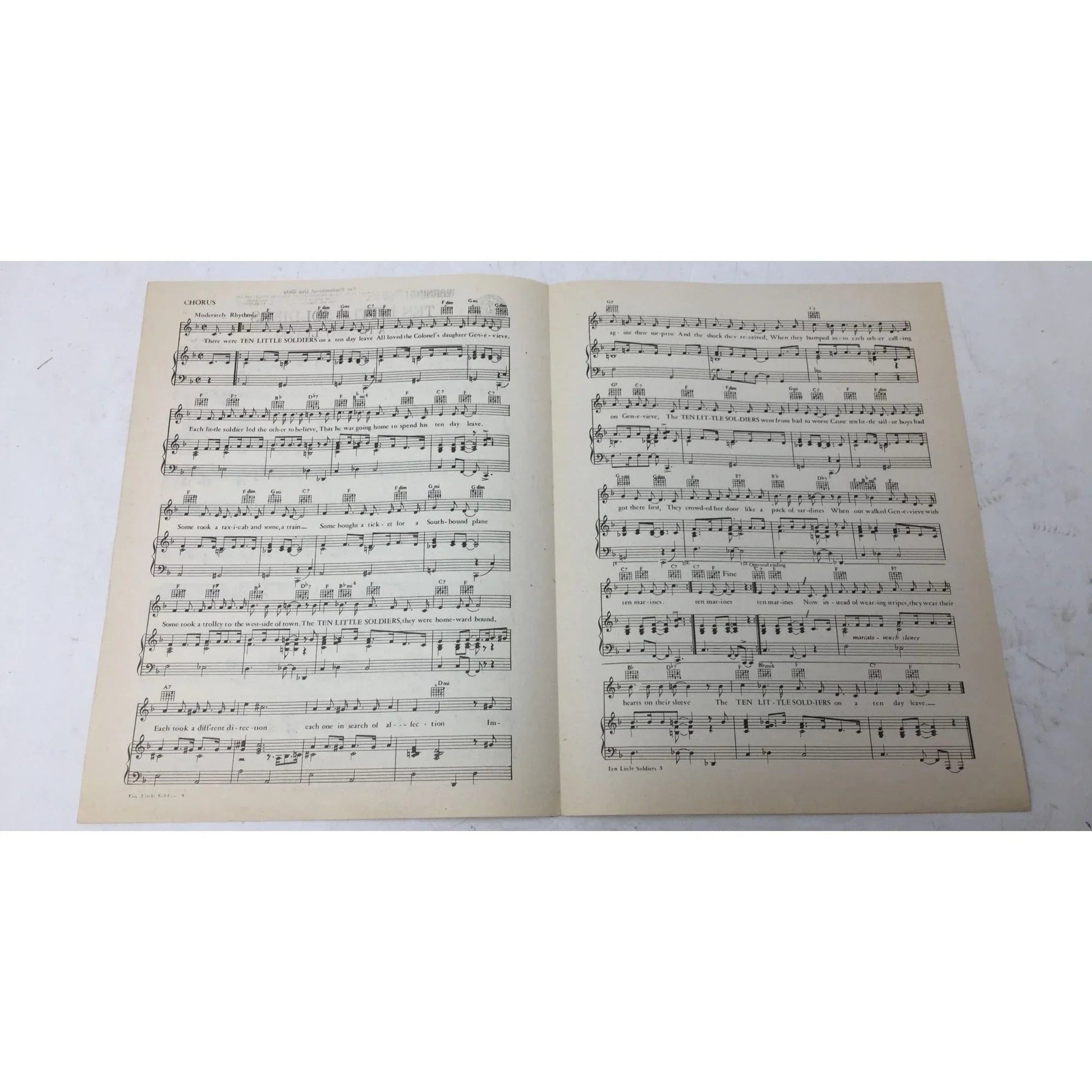 ''Ten Little Soldiers (On a ten day leave)'' Vintage 1942 Sheet Music - A+ Stuff - sheet music - A+ Stuff