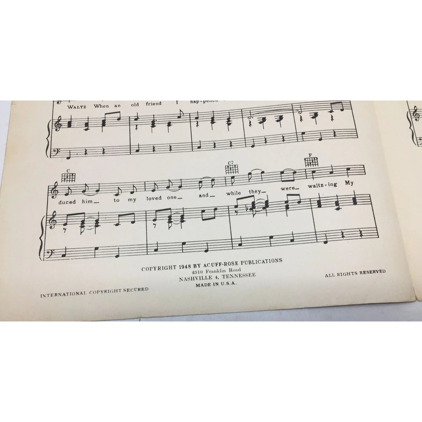 TENNESSEE WALTZ BY REDD STEWART AND PEE WEE KING - A+ Stuff - SHEET MUSIC - A+ Stuff