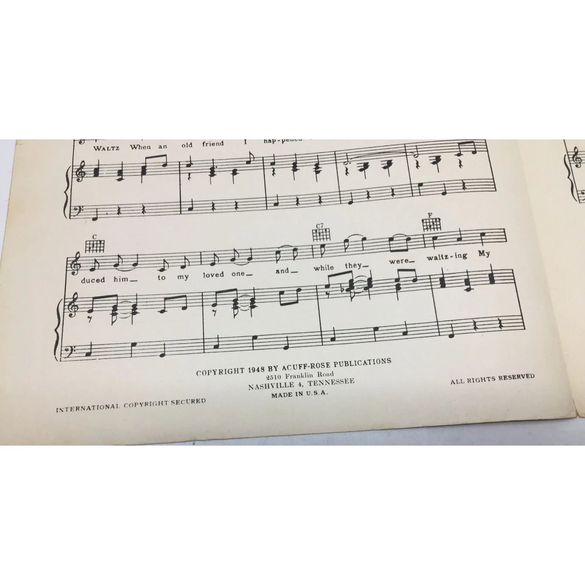 TENNESSEE WALTZ BY REDD STEWART AND PEE WEE KING - A+ Stuff - SHEET MUSIC - A+ Stuff