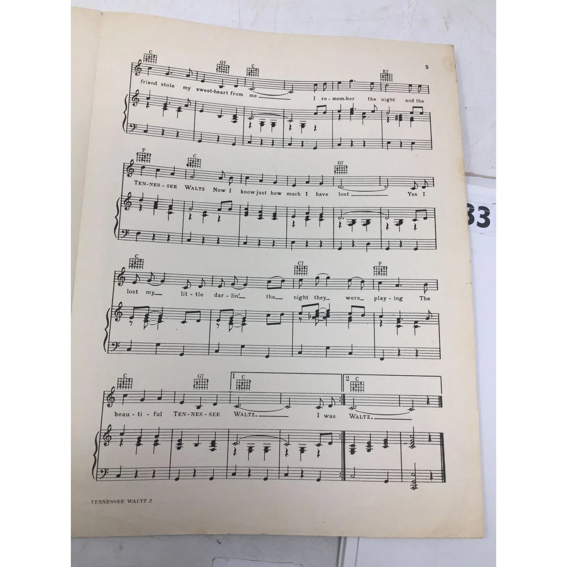 TENNESSEE WALTZ BY REDD STEWART AND PEE WEE KING - A+ Stuff - SHEET MUSIC - A+ Stuff