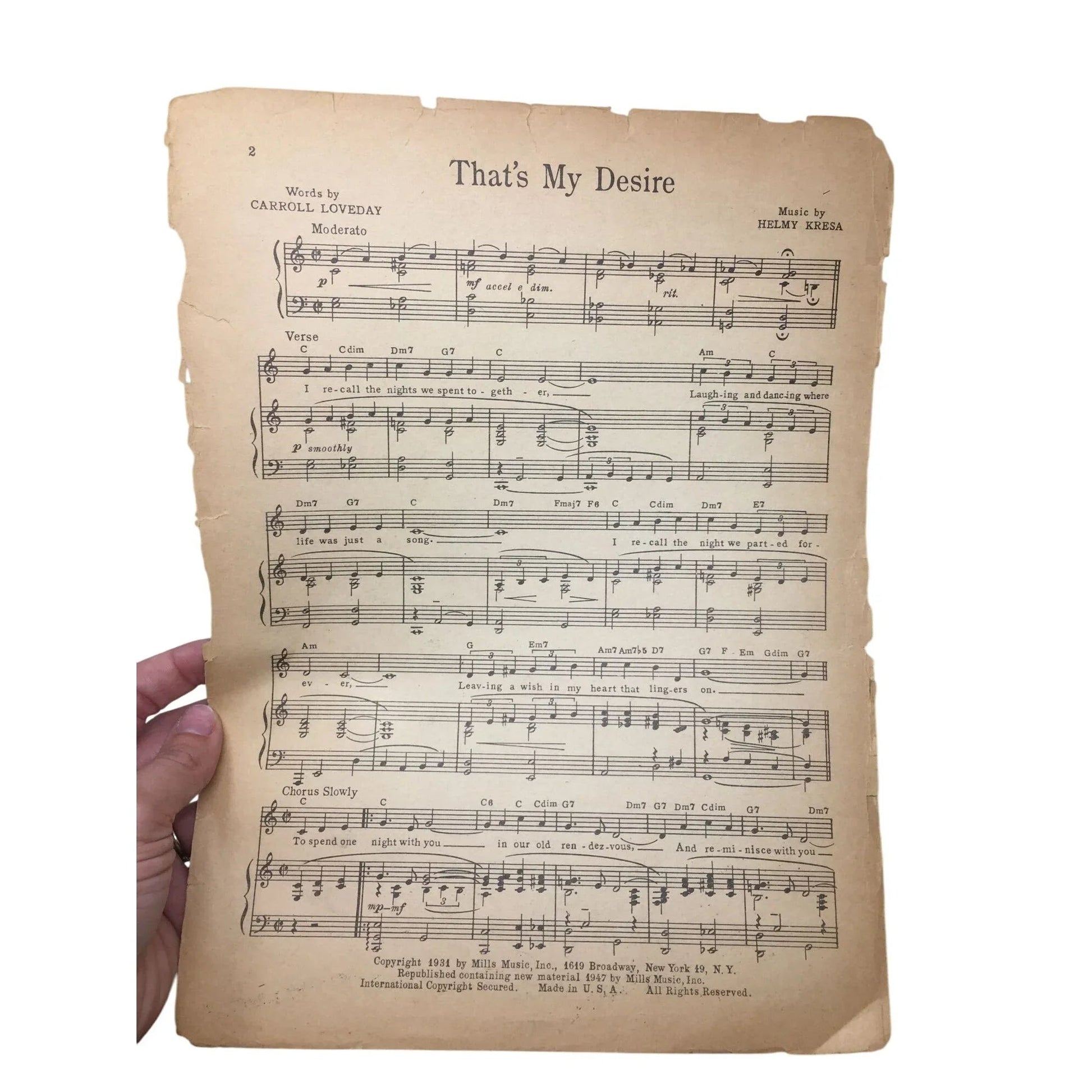 ''THAT'S MY DESIRE'' by Carroll Loveday and Helmy Kresa - A+ Stuff - SHEET MUSIC - A+ Stuff