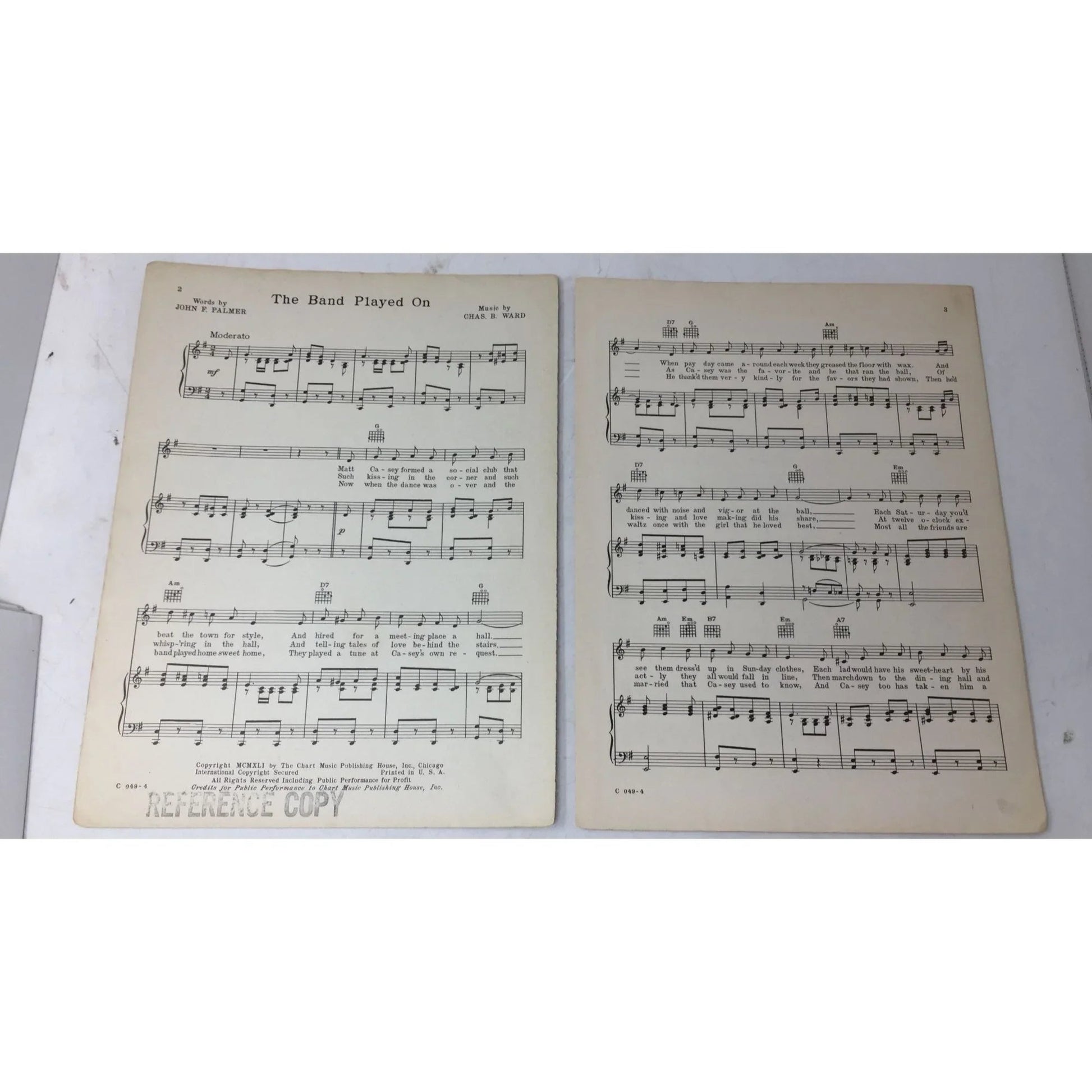 ''THE BAND PLAYED ON'' (with Guitar Chords) Vintage Sheet music - A+ Stuff - sheet music - A+ Stuff
