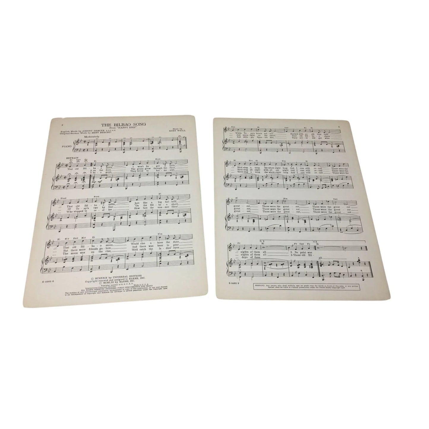 ''The Bilbao Song'' From ''Happy End'' Sheet Music Book - A+ Stuff - SHEET MUSIC - A+ Stuff