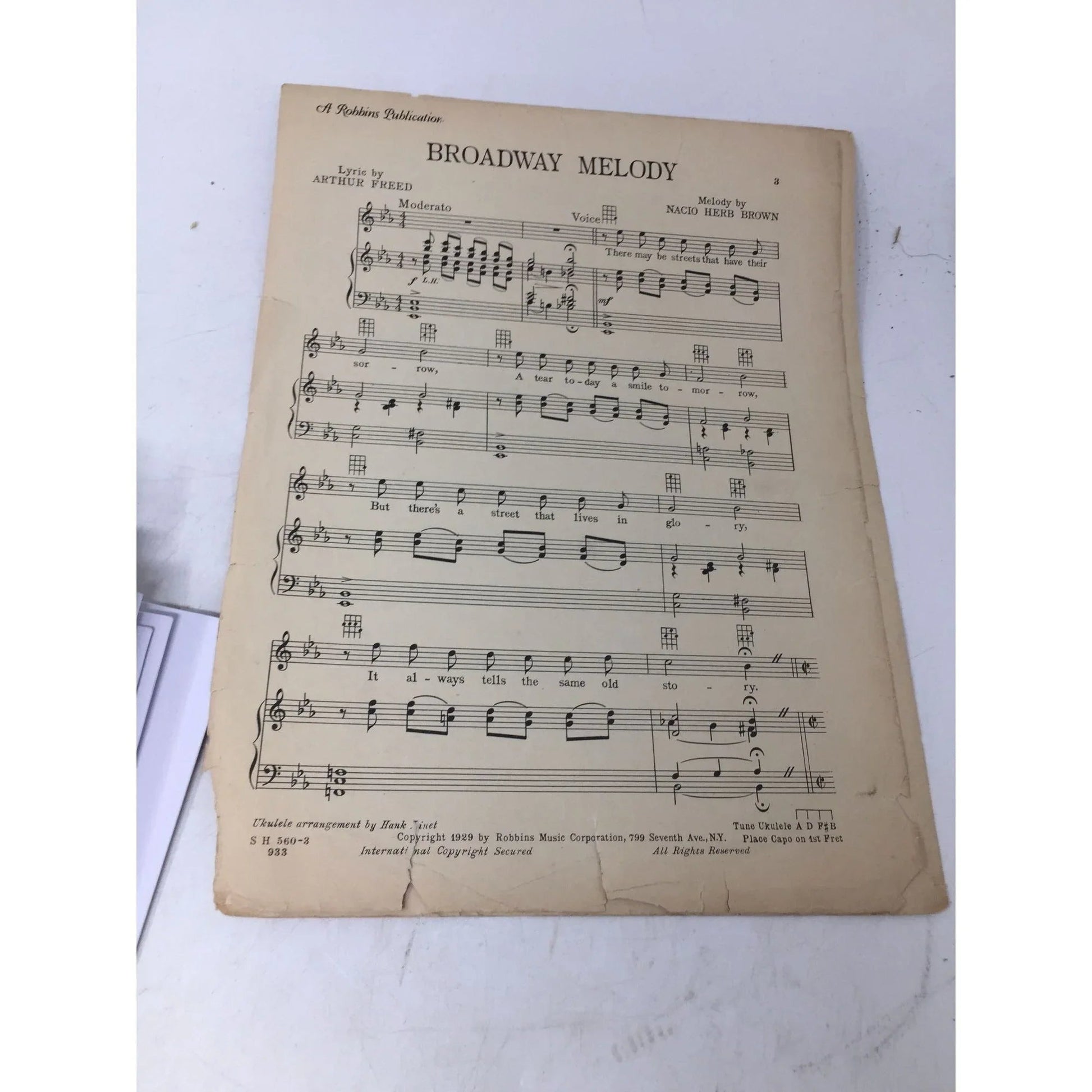 ''THE BROADWAY MELODY'' By Arthur Freed and Nacio Herb Brown - A+ Stuff - SHEET MUSIC - A+ Stuff