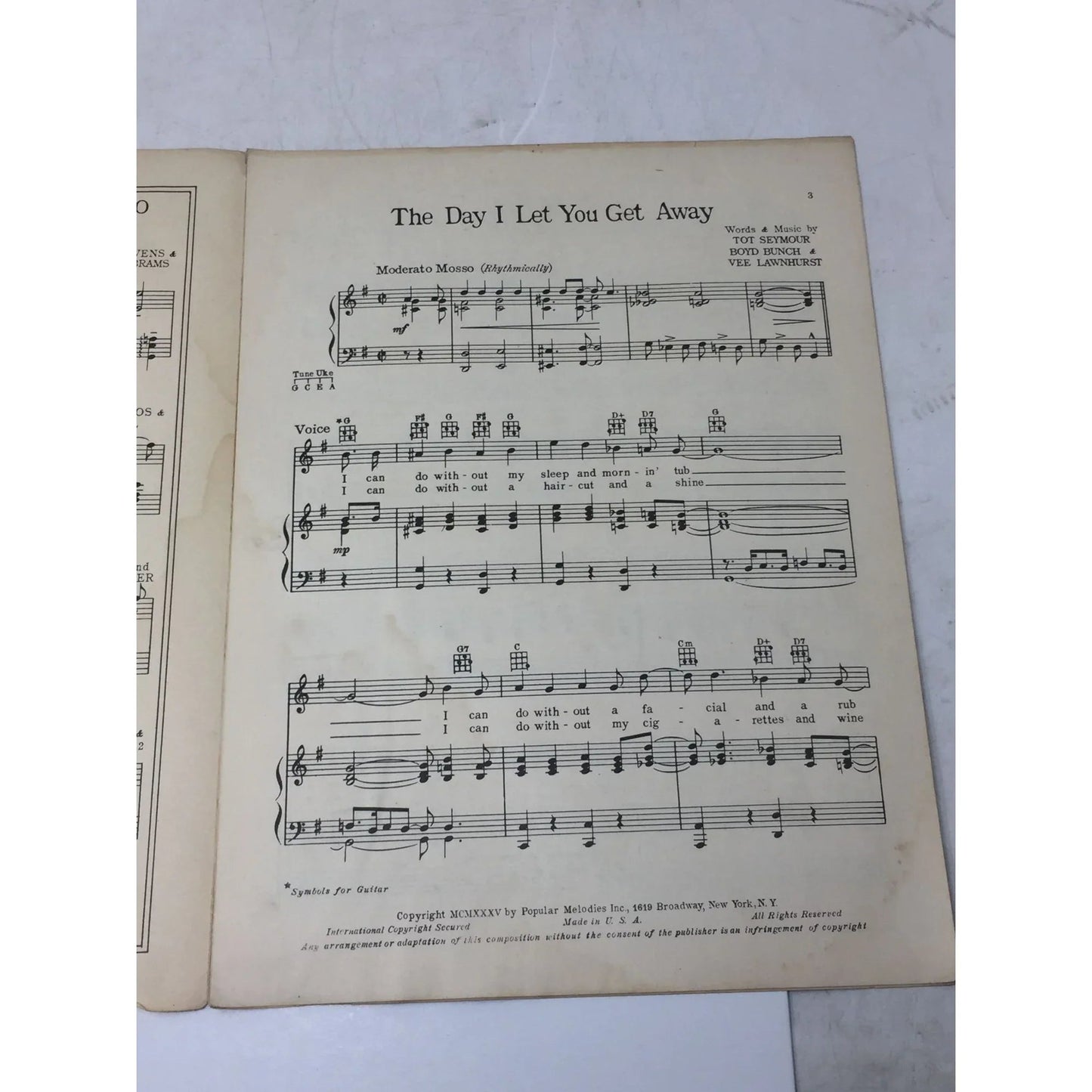 ''The Day I Let You Get Away'' Vintage Sheet Music - Popular Melodies inc - SHEET MUSIC - A+ Stuff