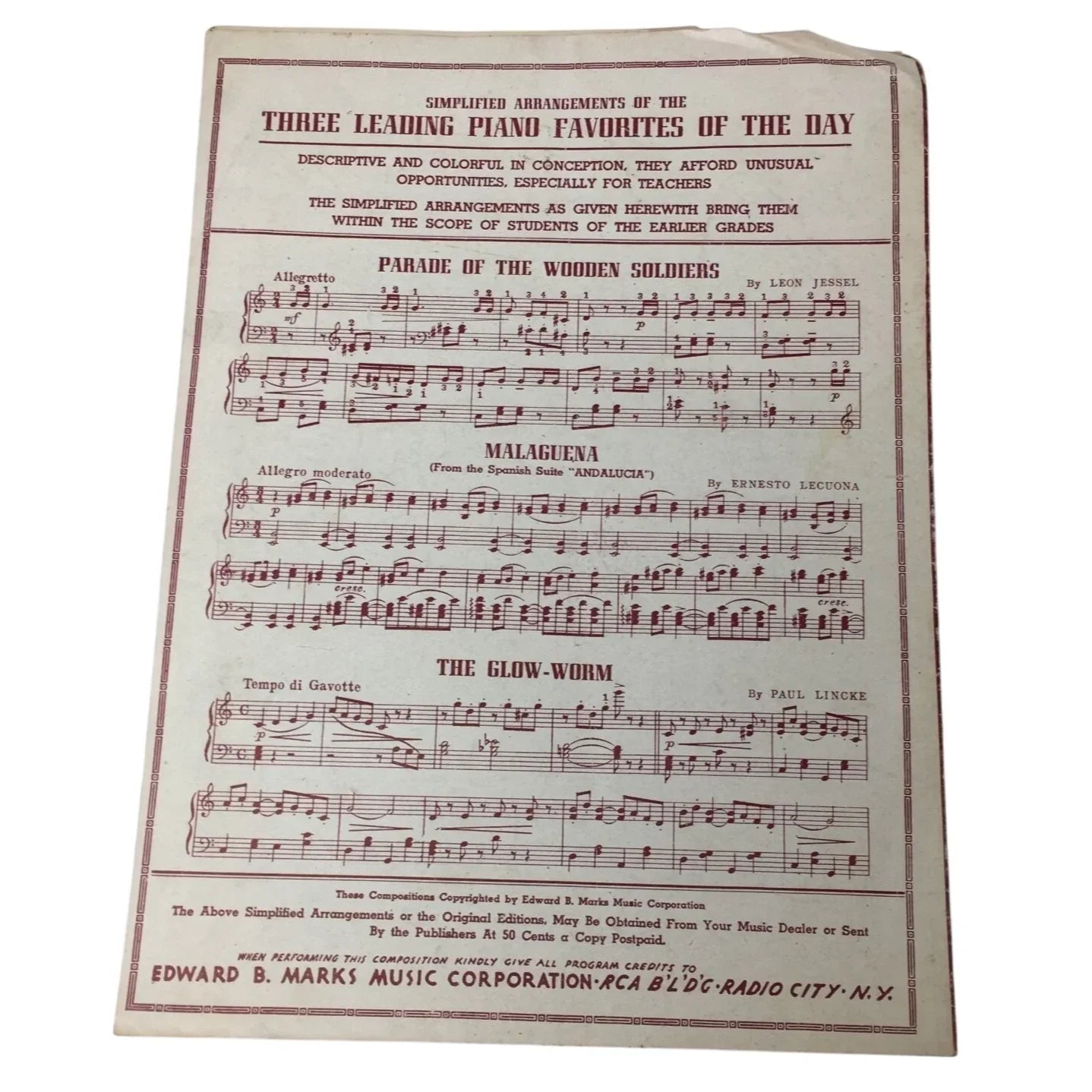 ''THE GLOW WORM'' (Piano solo simplified) by Paul Lincke - A+ Stuff - SHEET MUSIC - A+ Stuff