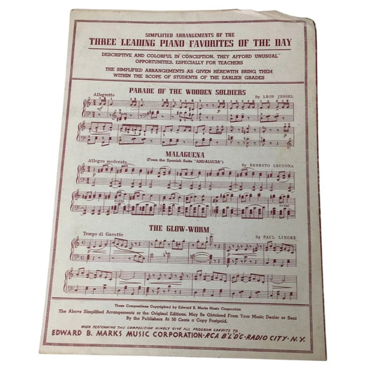''THE GLOW WORM'' (Piano solo simplified) by Paul Lincke - A+ Stuff - SHEET MUSIC - A+ Stuff