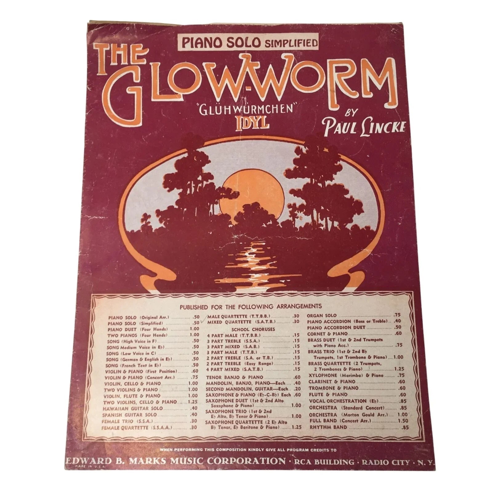''THE GLOW WORM'' (Piano solo simplified) by Paul Lincke - A+ Stuff - SHEET MUSIC - A+ Stuff