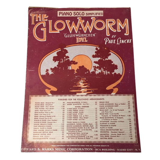 ''THE GLOW WORM'' (Piano solo simplified) by Paul Lincke - A+ Stuff - SHEET MUSIC - A+ Stuff