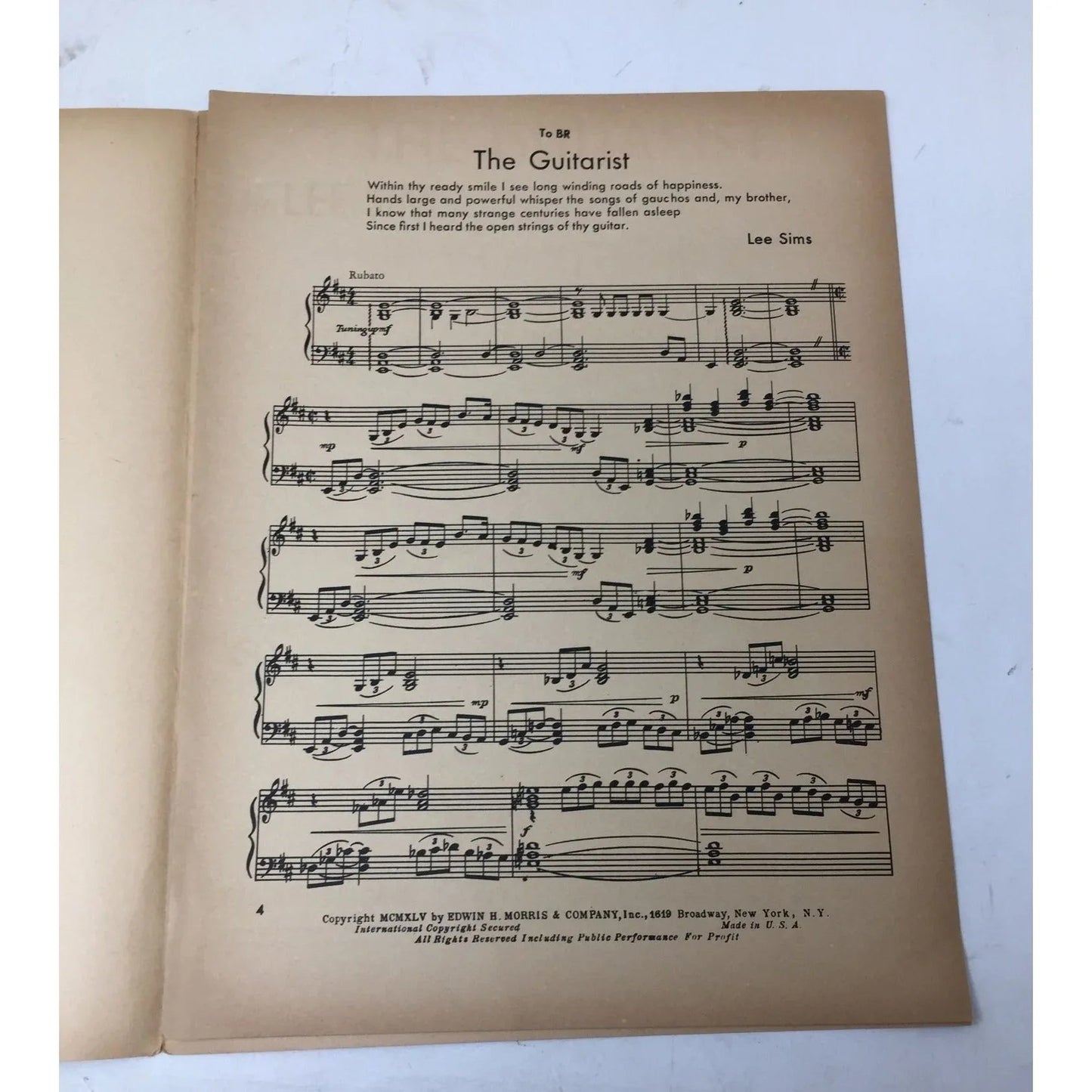 'The Guitarist' by Lee Sims - 5 Impressions for the Piano from "The Sketchbook" - Edwin H Morris and Company inc - SHEET MUSIC - A+ Stuff