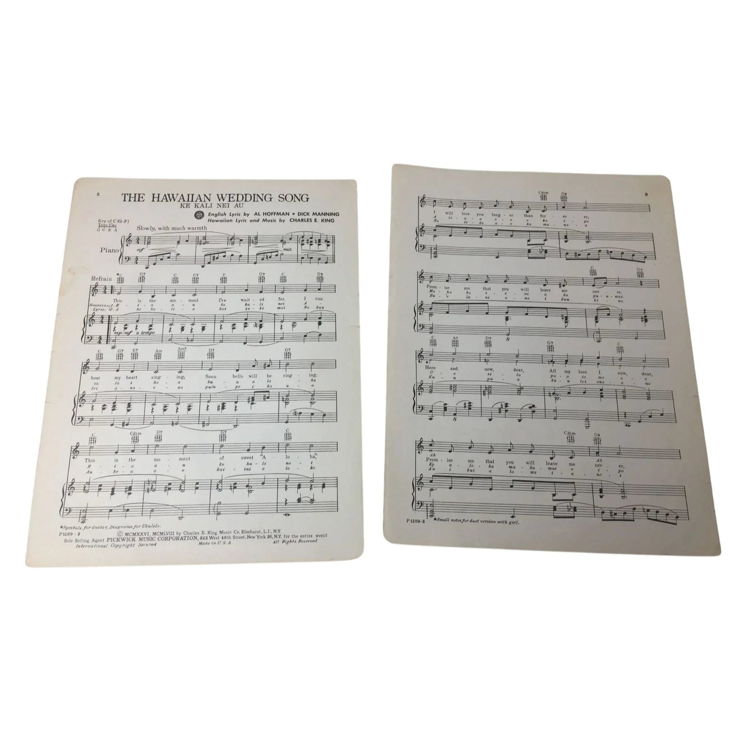 The Hawaiian Wedding Song Ke Kali Nei Au Vintage Sheet Music - A+ Stuff - SHEET MUSIC - A+ Stuff