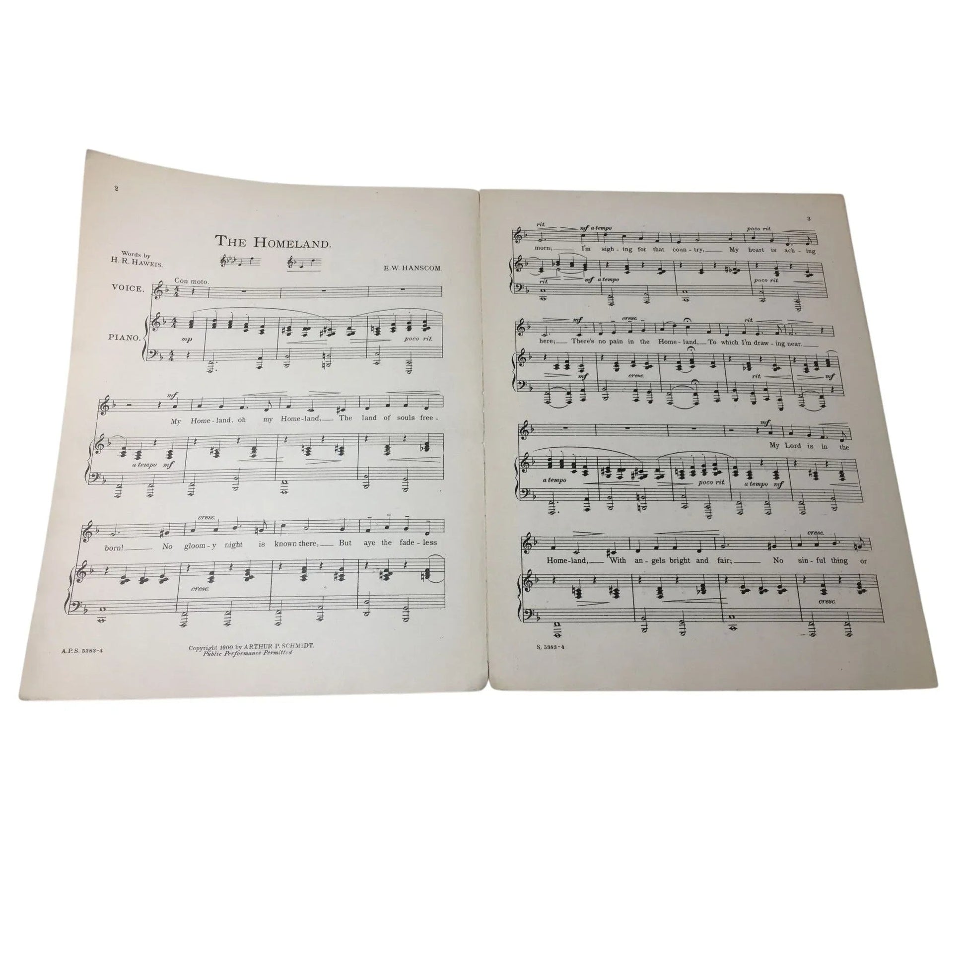 ''The Homeland'' by H. R. Haweis and E. W. Hanscom - A+ Stuff - SHEET MUSIC - A+ Stuff