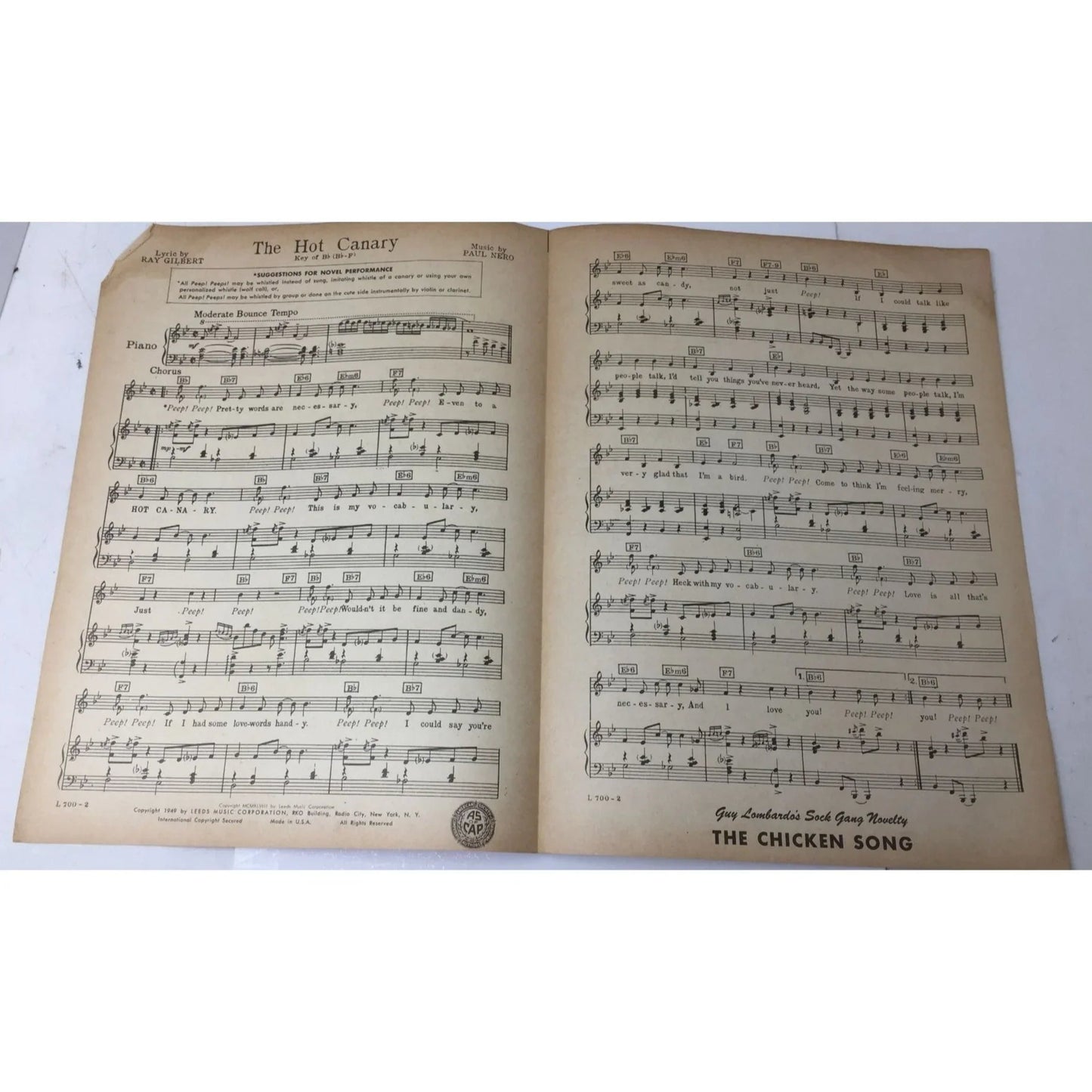 THE HOT CANARY VINTAGE 1949 SHEET MUSIC - A+ Stuff - SHEET MUSIC - A+ Stuff