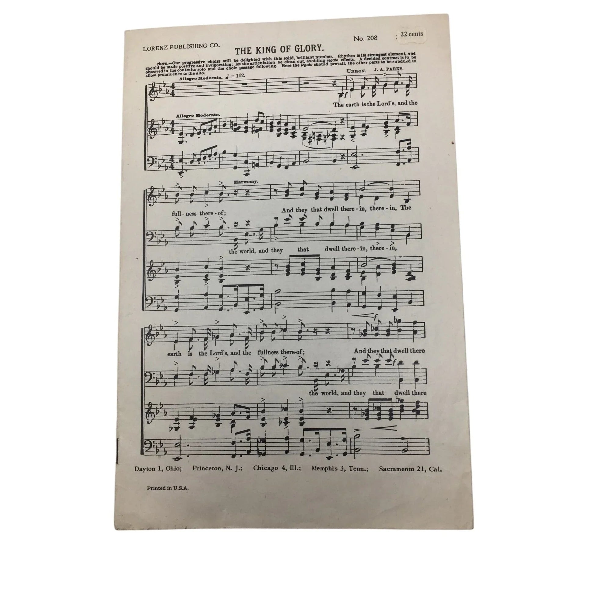 ''THE KING OF GLORY'' Sheet Music book - A+ Stuff - SHEET MUSIC - A+ Stuff