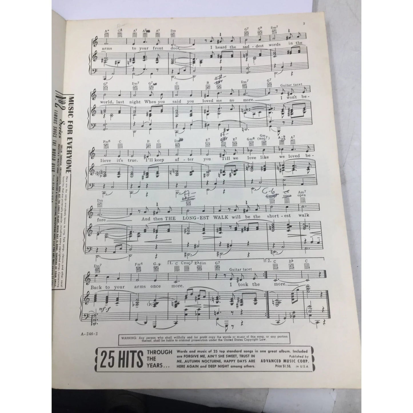 ''The Longest Walk'' Words by Eddie Pola and Music by Fred Spielman - A+ Stuff - SHEET MUSIC - A+ Stuff