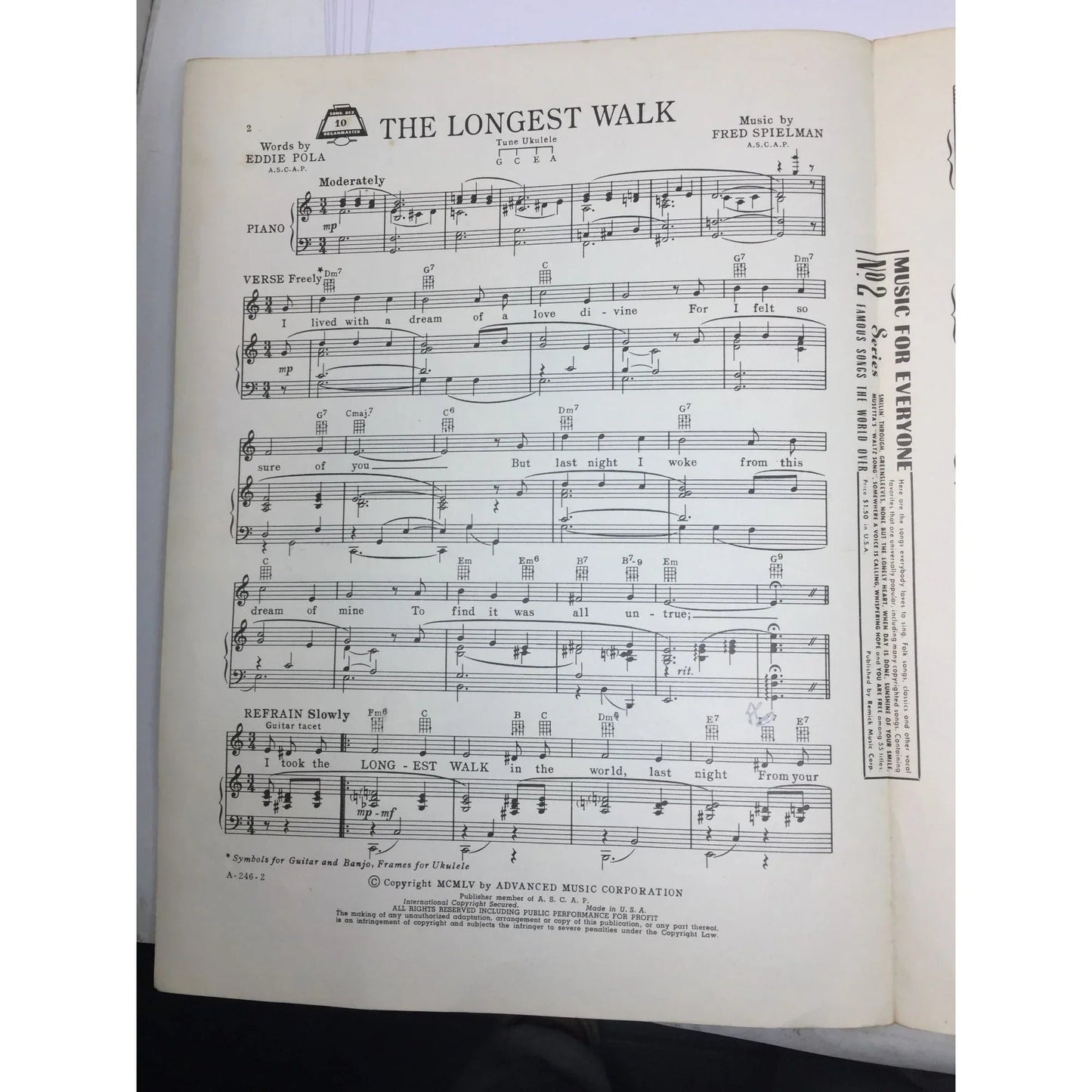 ''The Longest Walk'' Words by Eddie Pola and Music by Fred Spielman - A+ Stuff - SHEET MUSIC - A+ Stuff