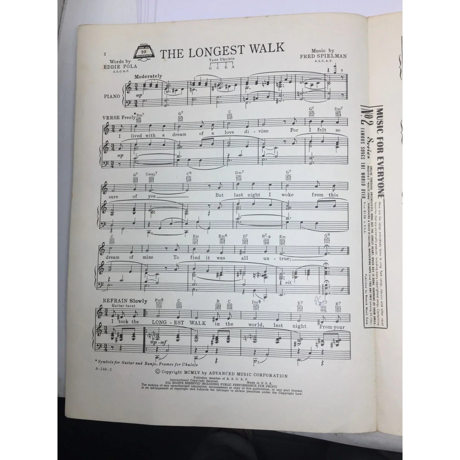 ''The Longest Walk'' Words by Eddie Pola and Music by Fred Spielman - A+ Stuff - SHEET MUSIC - A+ Stuff