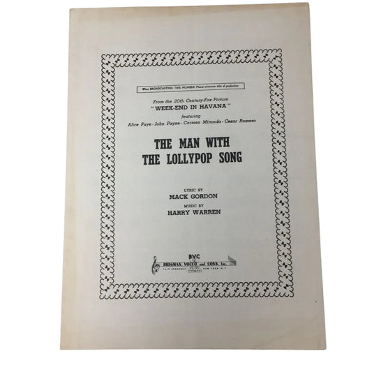 ''The Man with the Lollypop Song'' Vintage 1941 Sheet Music - Bregman Vocco and Conn inc - sheet music - A+ Stuff