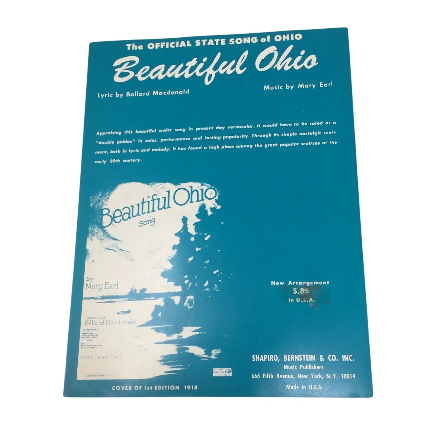 The Official State Song of Ohio ''Beautiful Ohio'' Sheet Music - A+ Stuff - sheet music - A+ Stuff