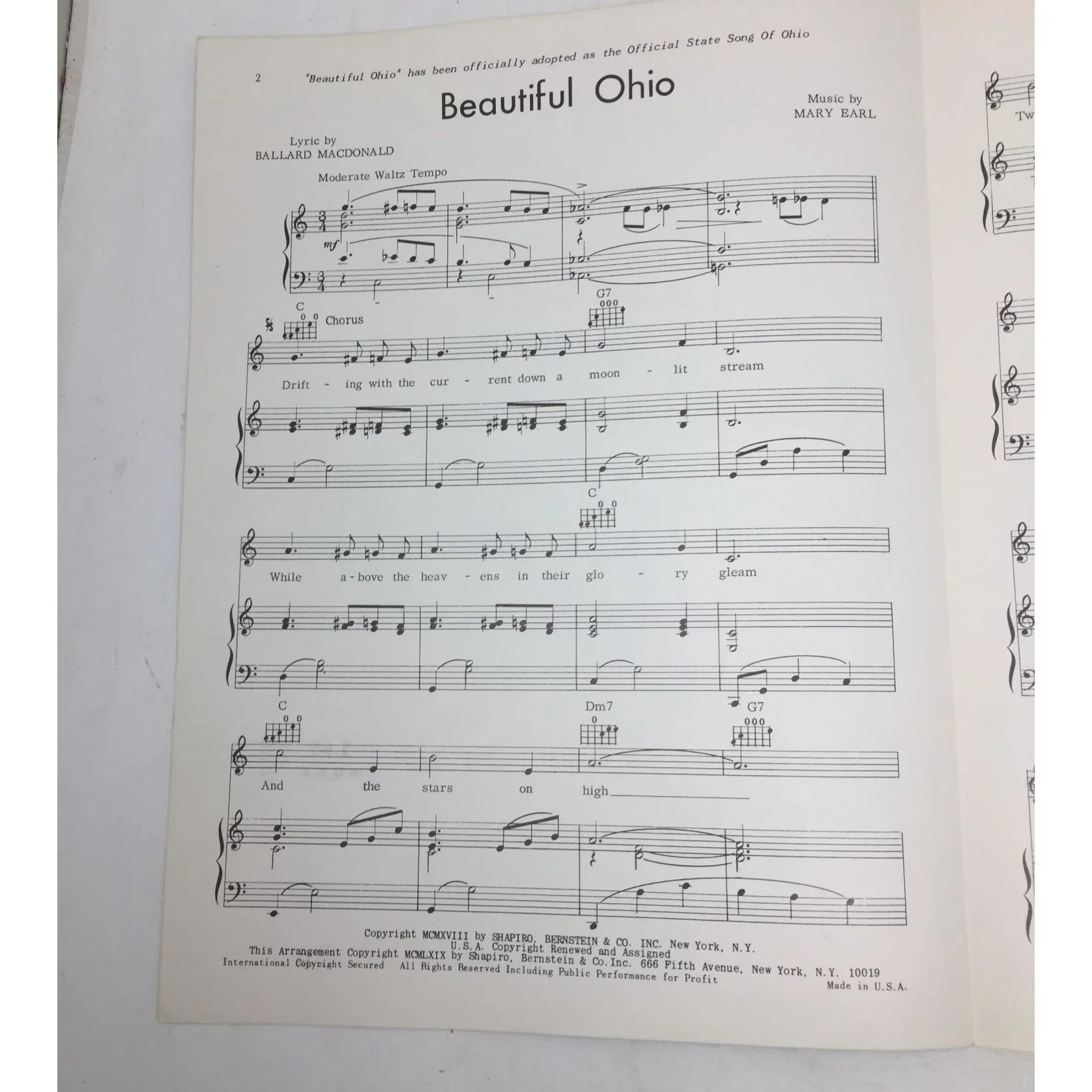 The Official State Song of Ohio ''Beautiful Ohio'' Sheet Music - A+ Stuff - sheet music - A+ Stuff