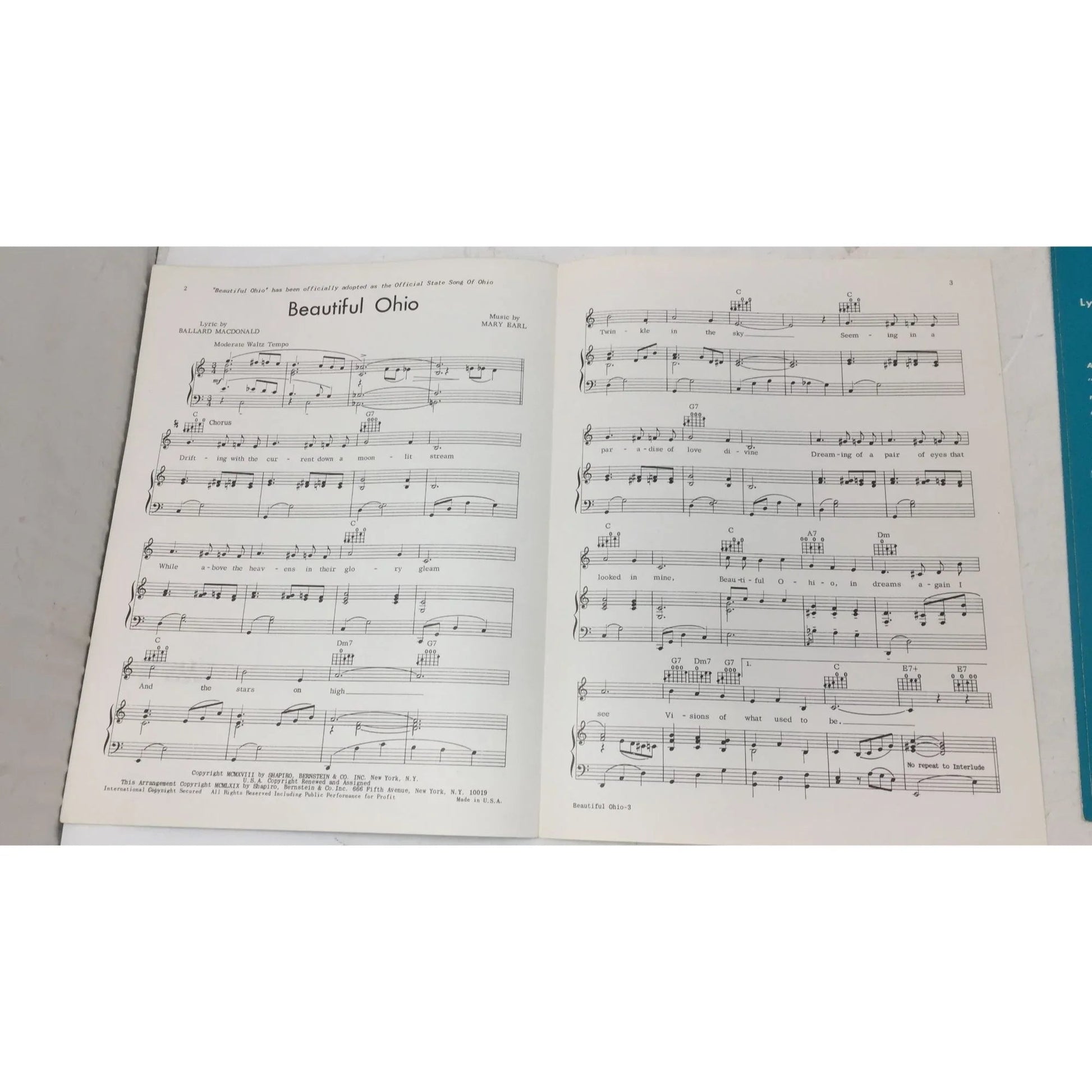 The Official State Song of Ohio ''Beautiful Ohio'' Sheet Music - A+ Stuff - sheet music - A+ Stuff