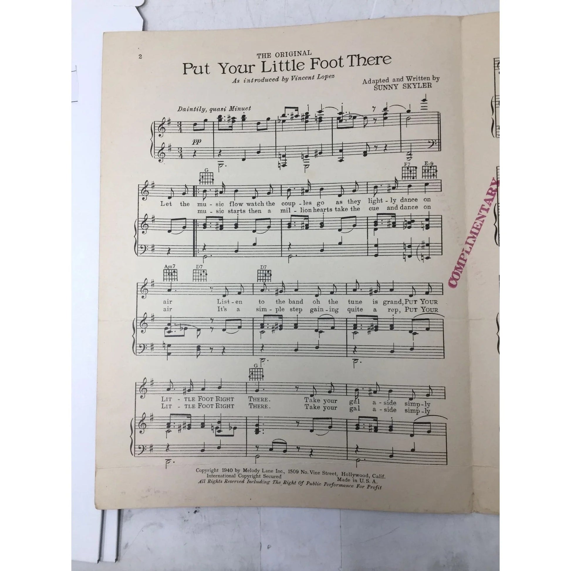 The Original ''Put your little foot there'' Vintage Sheet Music - A+ Stuff - SHEET MUSIC - A+ Stuff