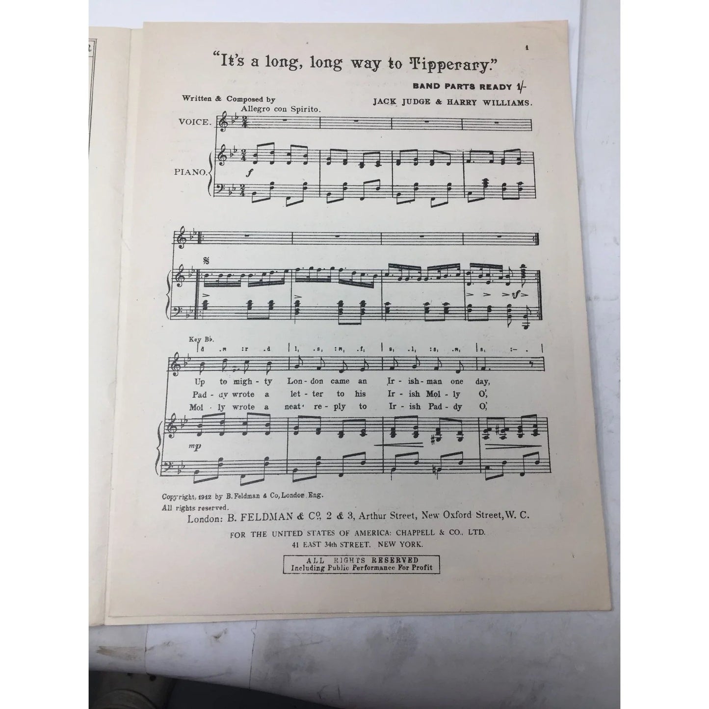 ''The Song They Sing As They March Along It's A Long, Long Way To Tipperary'' - A+ Stuff - SHEET MUSIC - A+ Stuff