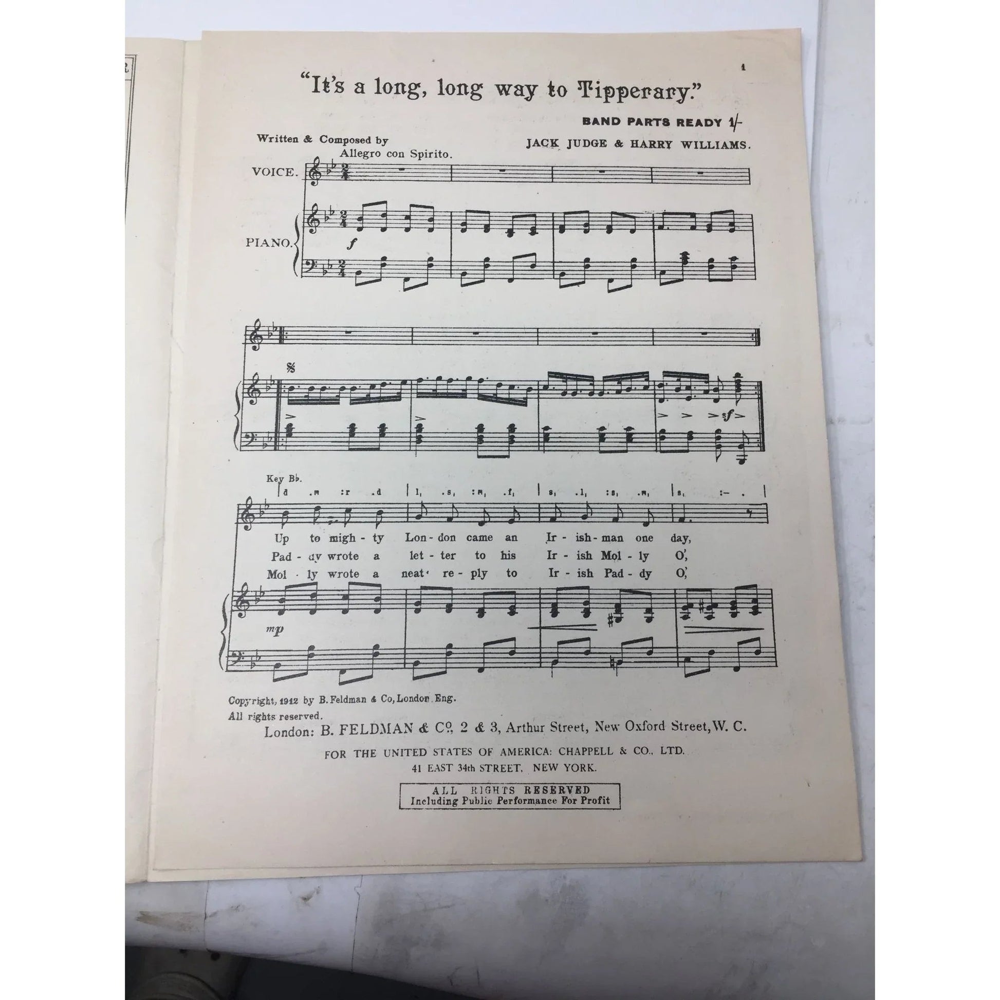 ''The Song They Sing As They March Along It's A Long, Long Way To Tipperary'' - A+ Stuff - SHEET MUSIC - A+ Stuff