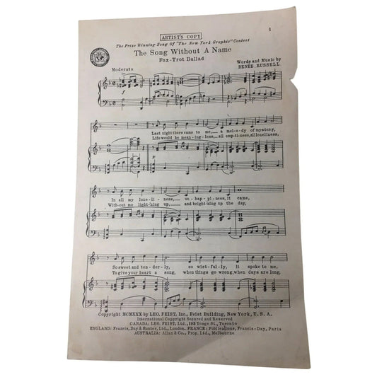''THE SONG WITHOUT A NAME'' Words and Music by Benee Russell - A+ Stuff - SHEET MUSIC - A+ Stuff