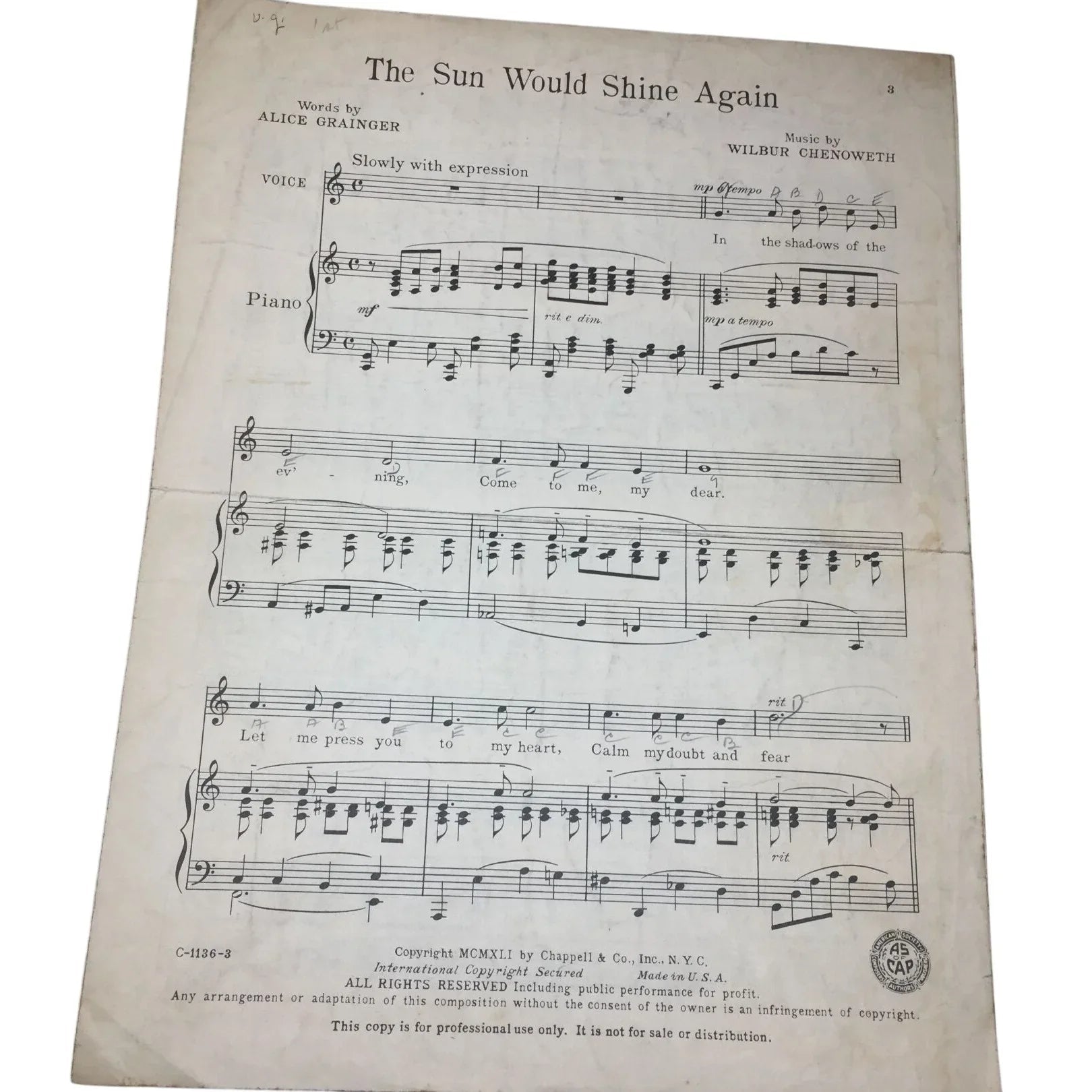 ''The Sun Would Shine Again'' Vintage Sheet music - A+ Stuff - SHEET MUSIC - A+ Stuff