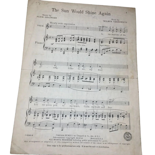 ''The Sun Would Shine Again'' Vintage Sheet music - A+ Stuff - SHEET MUSIC - A+ Stuff