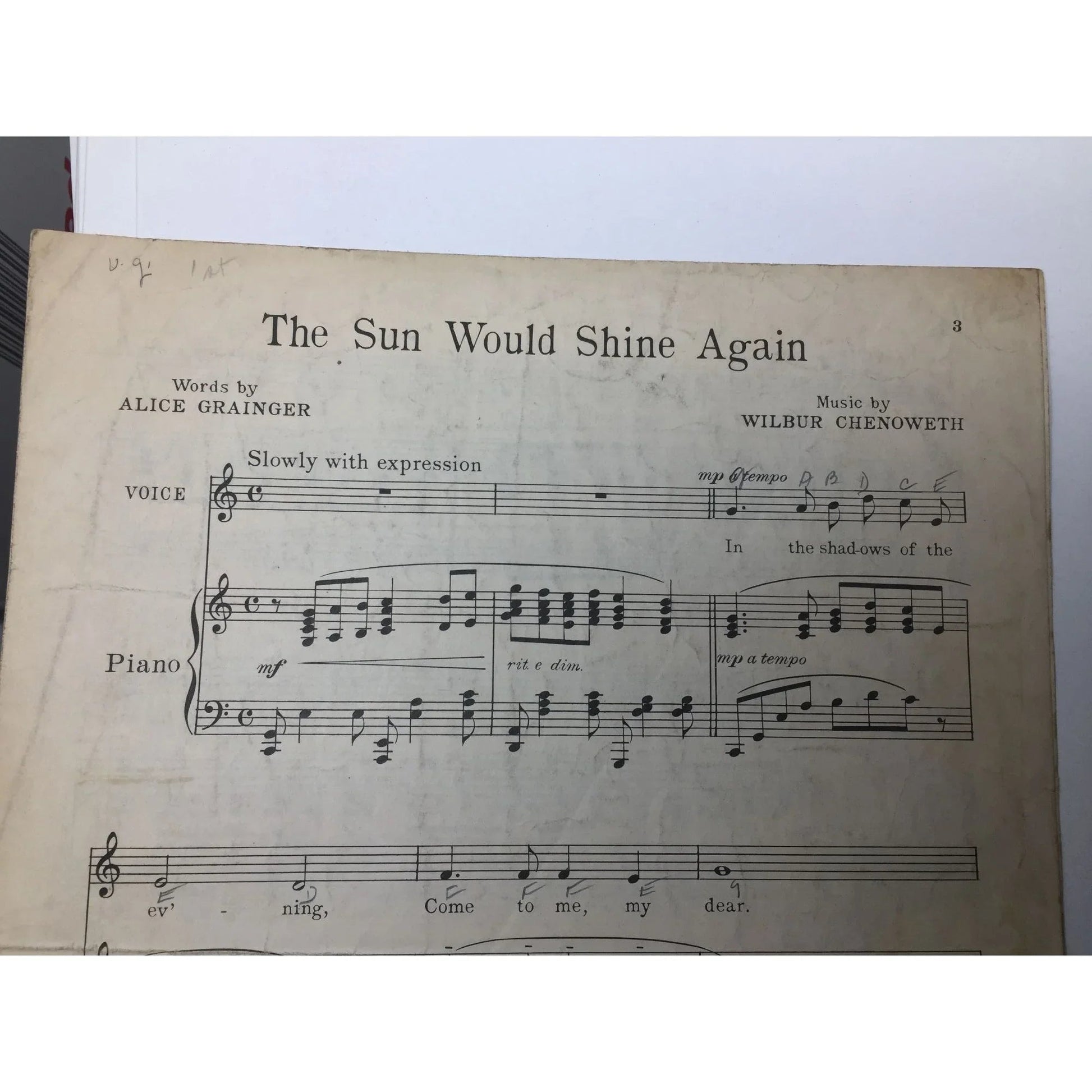 ''The Sun Would Shine Again'' Vintage Sheet music - A+ Stuff - SHEET MUSIC - A+ Stuff