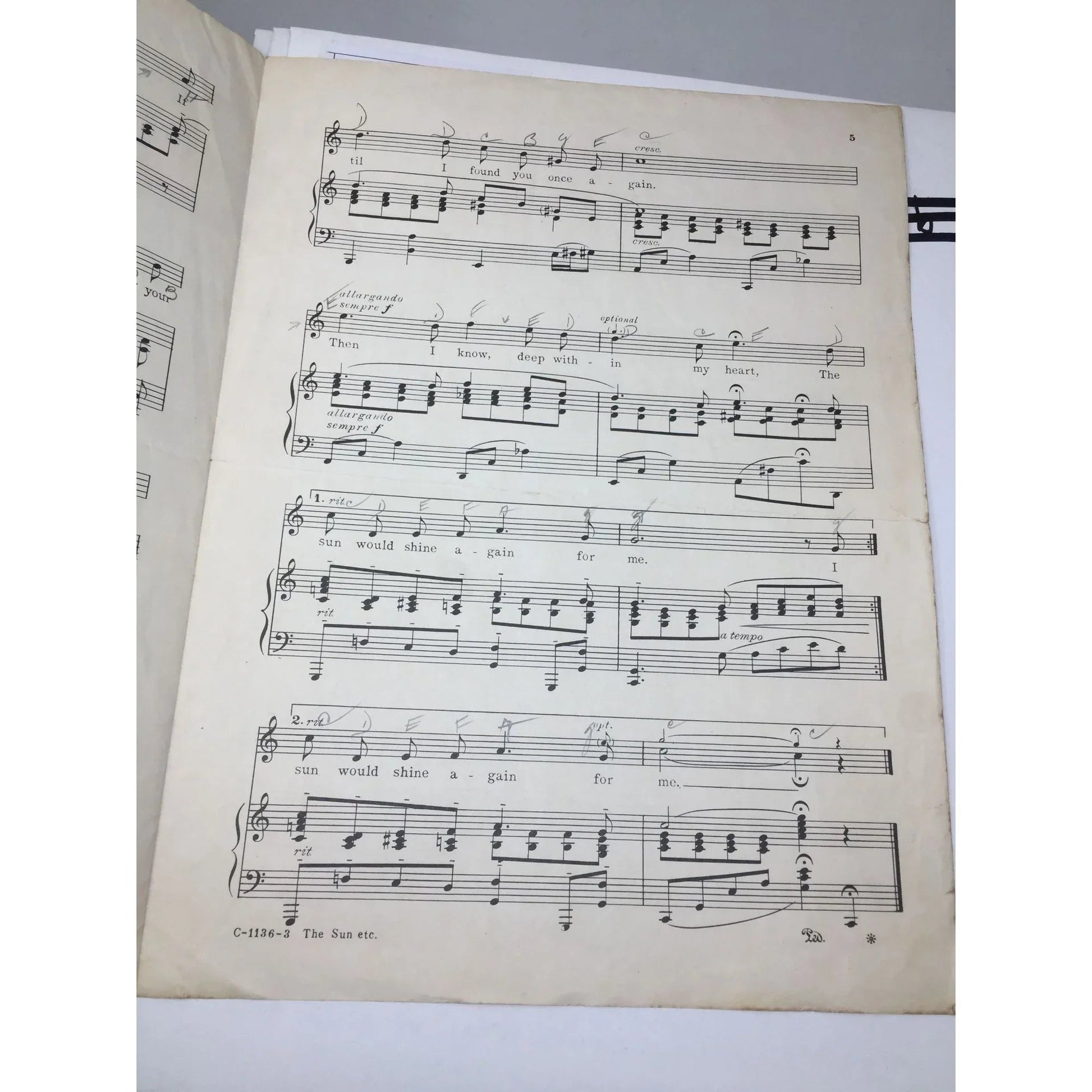 ''The Sun Would Shine Again'' Vintage Sheet music - A+ Stuff - SHEET MUSIC - A+ Stuff
