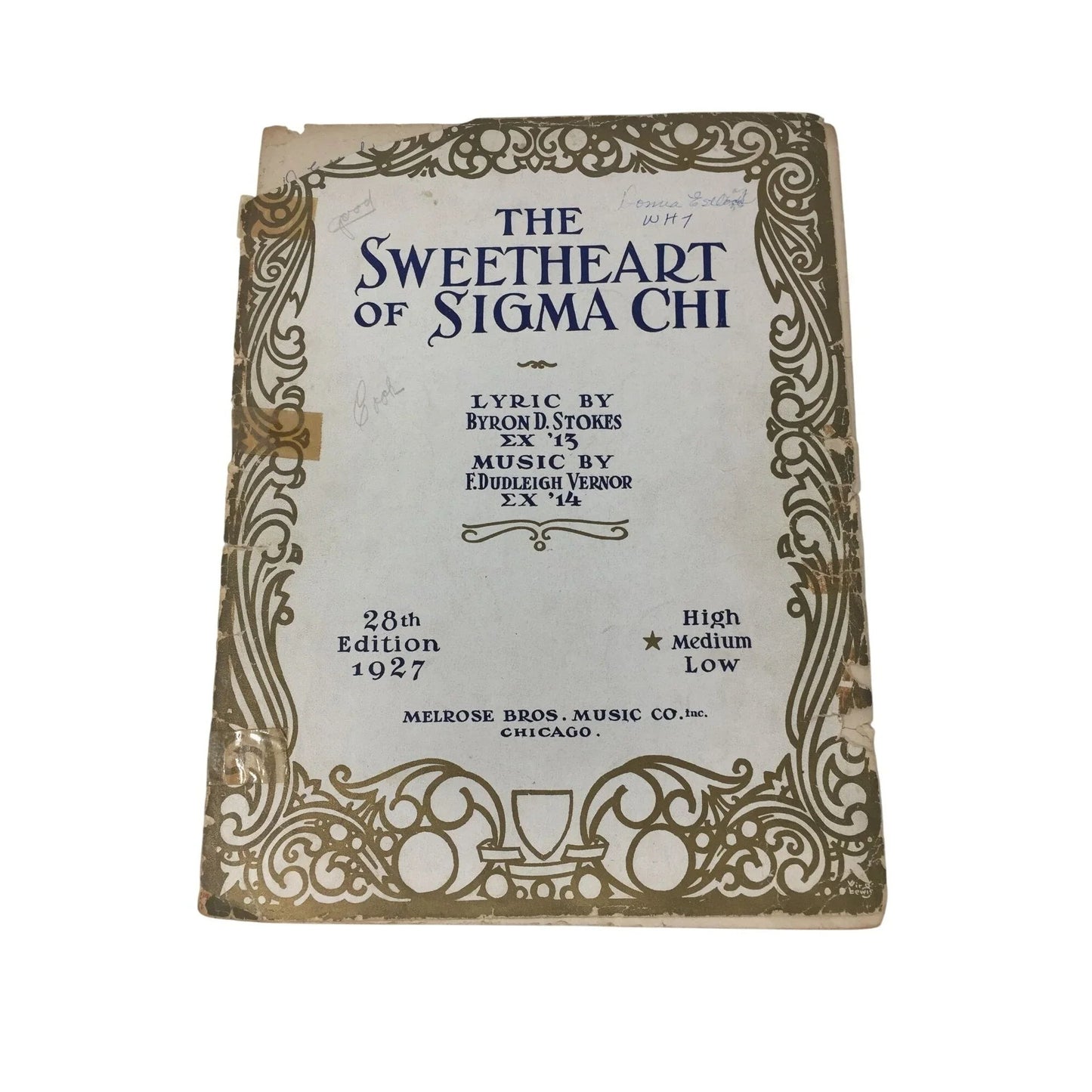 ''THE SWEETHEART OF SIGMA CHI'' VINTAGE SHEET MUSIC - A+ Stuff - SHEET MUSIC - A+ Stuff