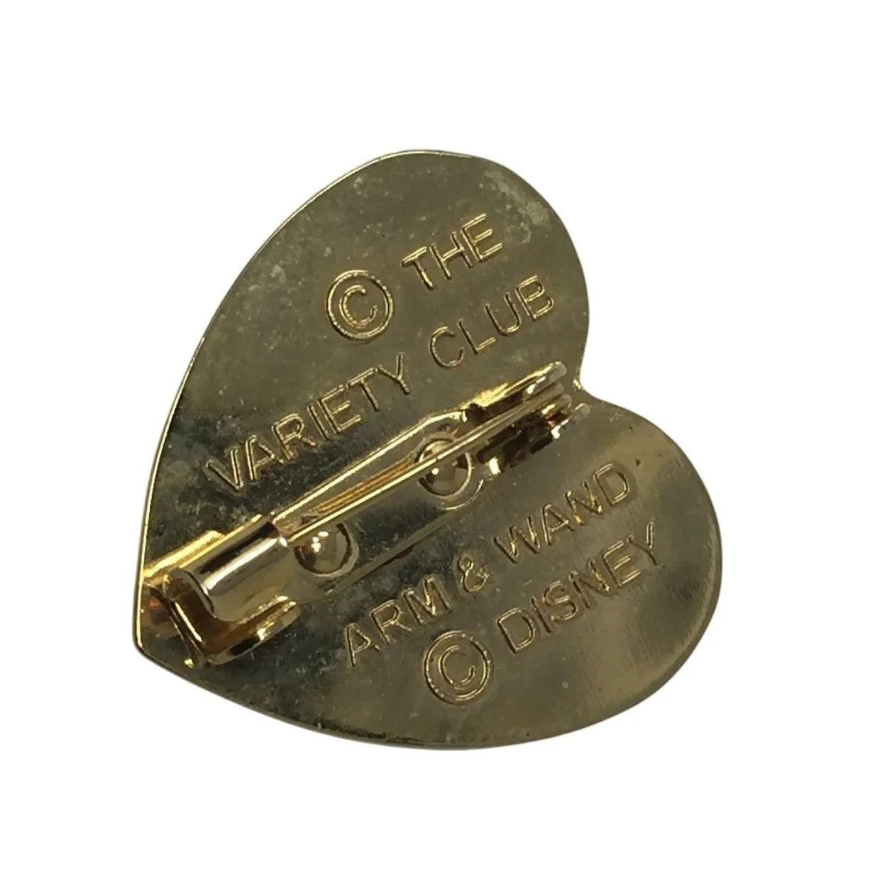 The Variety Club Arm & Wand Vintage Goldtone Heart Shaped Disney Pin - disney - pin - A+ Stuff