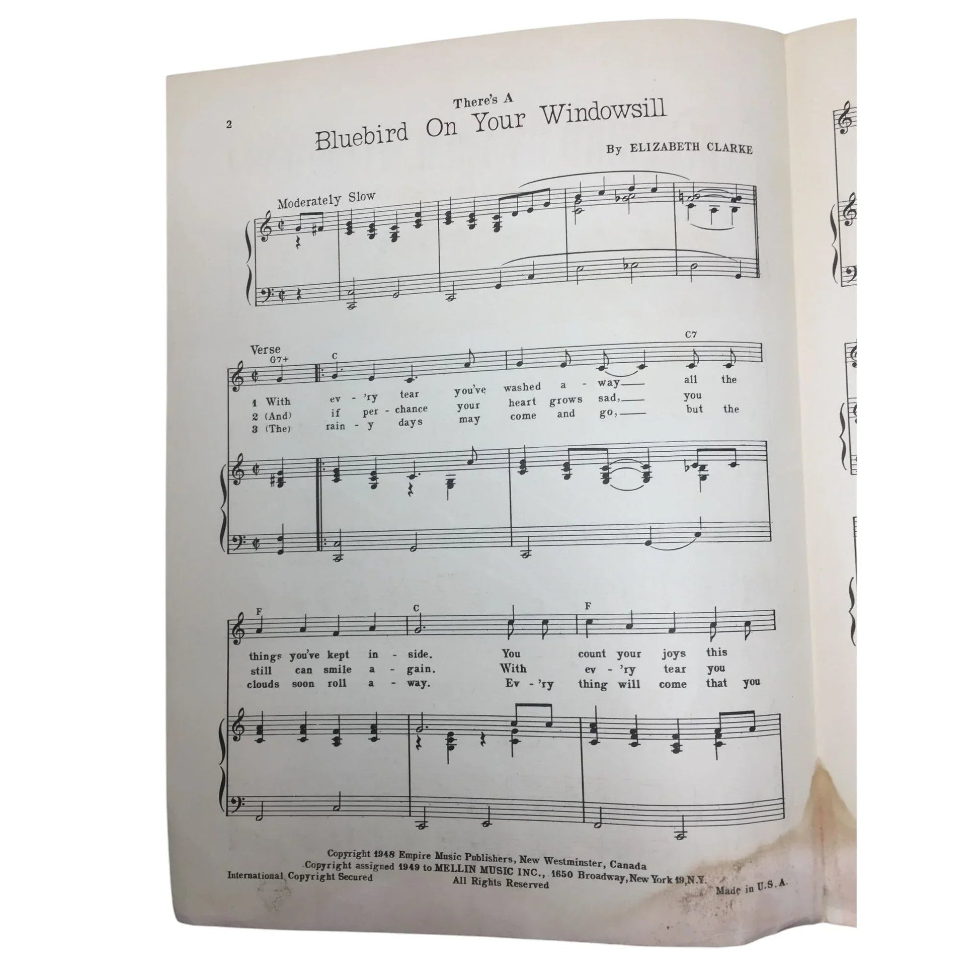 ''There's a bluebird on your windowsill'' By Elizabeth Clarke - A+ Stuff - sheet music - A+ Stuff