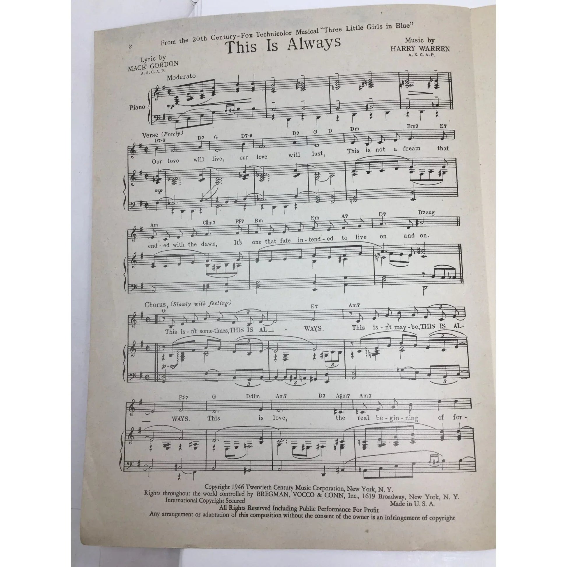 THIS IS ALWAYS Sheet Music by Mack Gordon and Harry Warren - A+ Stuff - SHEET MUSIC - A+ Stuff