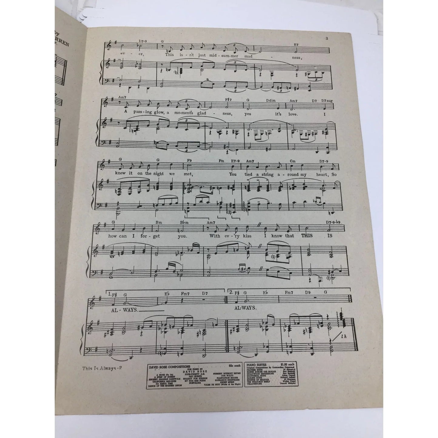 THIS IS ALWAYS Sheet Music by Mack Gordon and Harry Warren - A+ Stuff - SHEET MUSIC - A+ Stuff