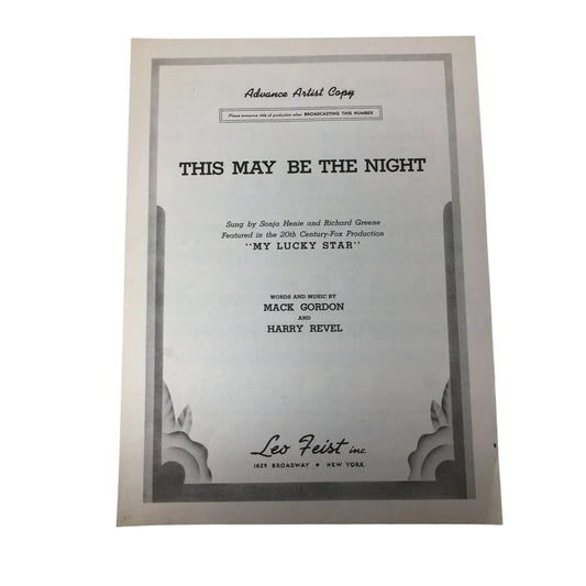 ''This May Be The Night'' by Mack Gordon and Harry Revel - A+ Stuff - SHEET MUSIC - A+ Stuff