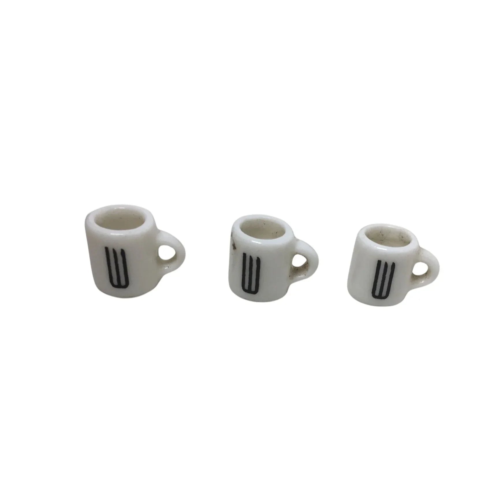 Three Miniature White Ceramic Figurine Coffee Mugs with Symbols on them - A+ Stuff - Figurines - A+ Stuff