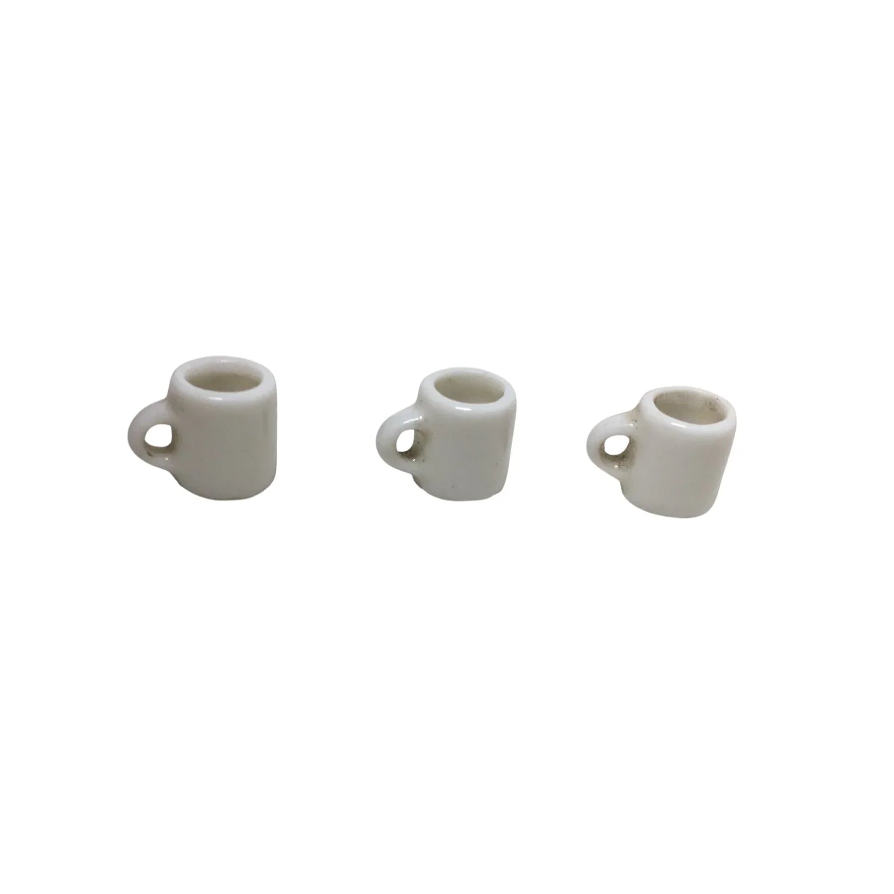 Three Miniature White Ceramic Figurine Coffee Mugs with Symbols on them - A+ Stuff - Figurines - A+ Stuff
