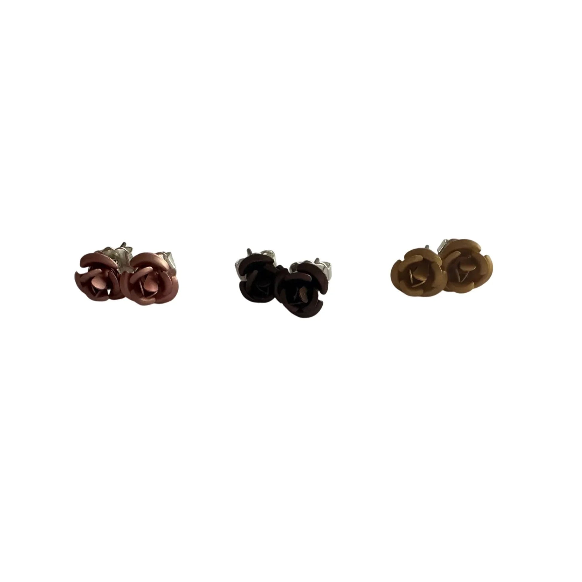 Three Pairs of Women's Rose Flower Stud Earrings with Backings on them - A+ Stuff - earrings - A+ Stuff